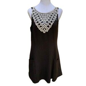 Kensie Midi Dress SALE! Lined Sleeveless Black with Crochet Lace Collar, Large